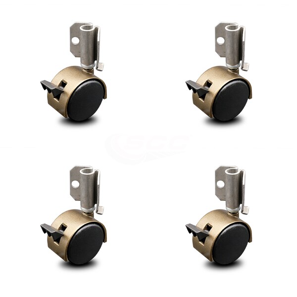 Service Caster 2 Inch Antique Brass Hooded Nylon Wheel Caster with Brake and Inside Mount Set SCC-GR02S50D-NYS-WA-B-716X78-CB90-4 - main